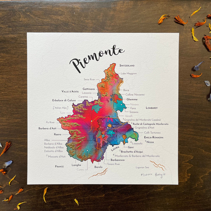 Map of the Piemonte wine region