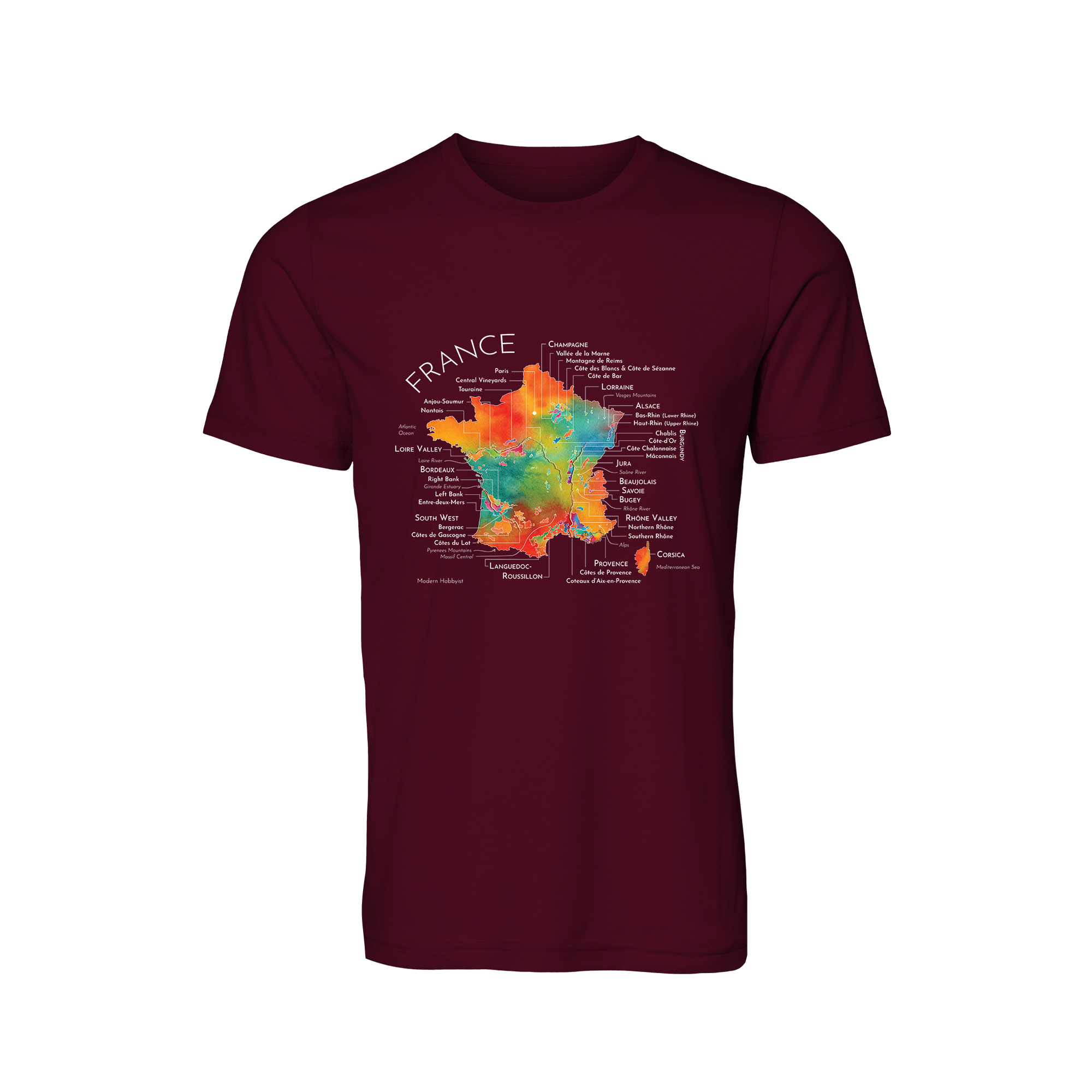 France Wine Map T-Shirt (Color Option 2)