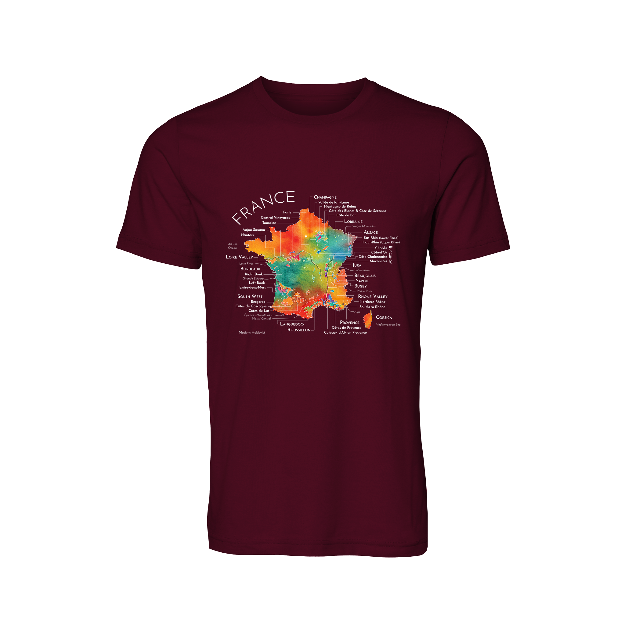 France Wine Map T-Shirt (Color Option 2)