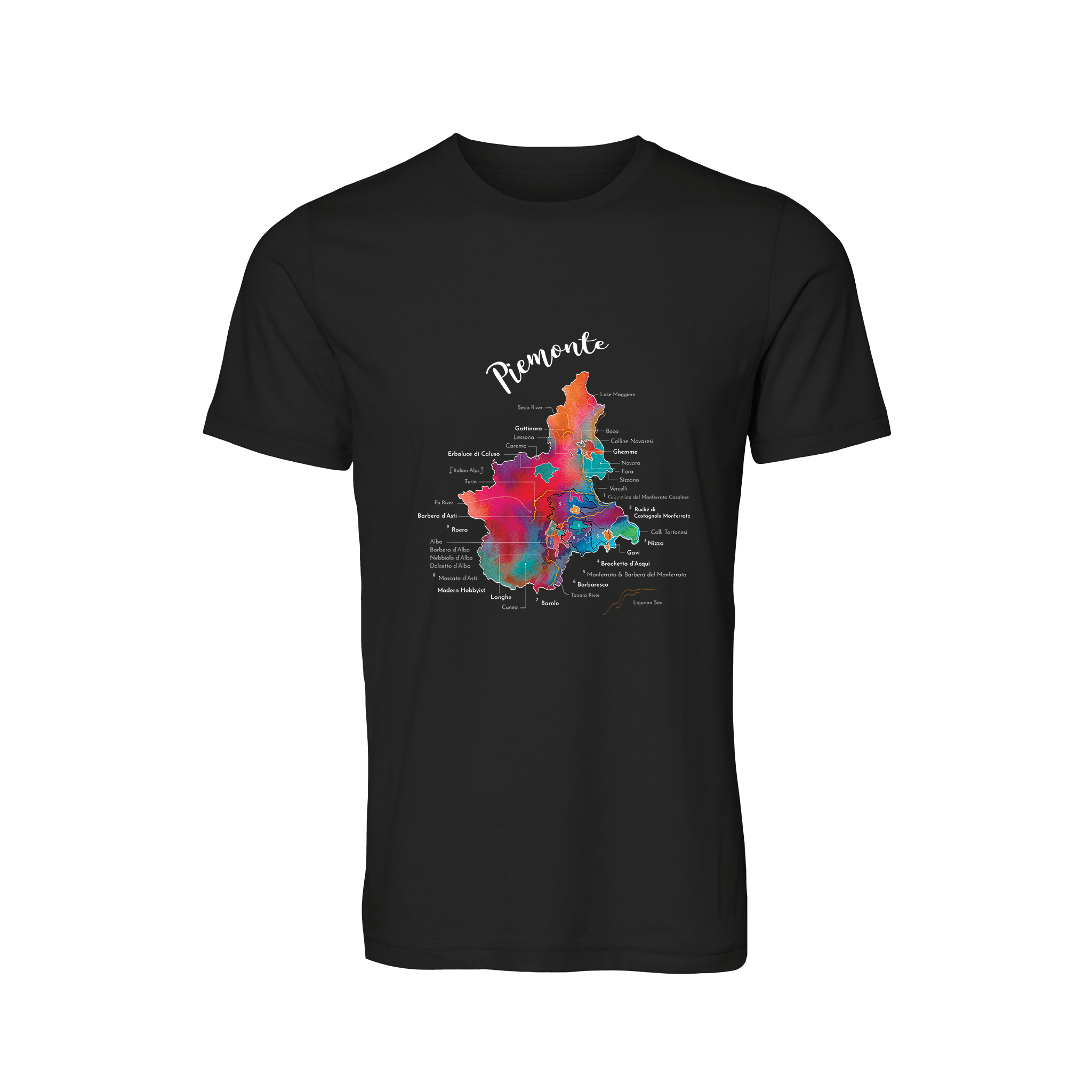 Piemonte / Piedmont Wine Map T-Shirt