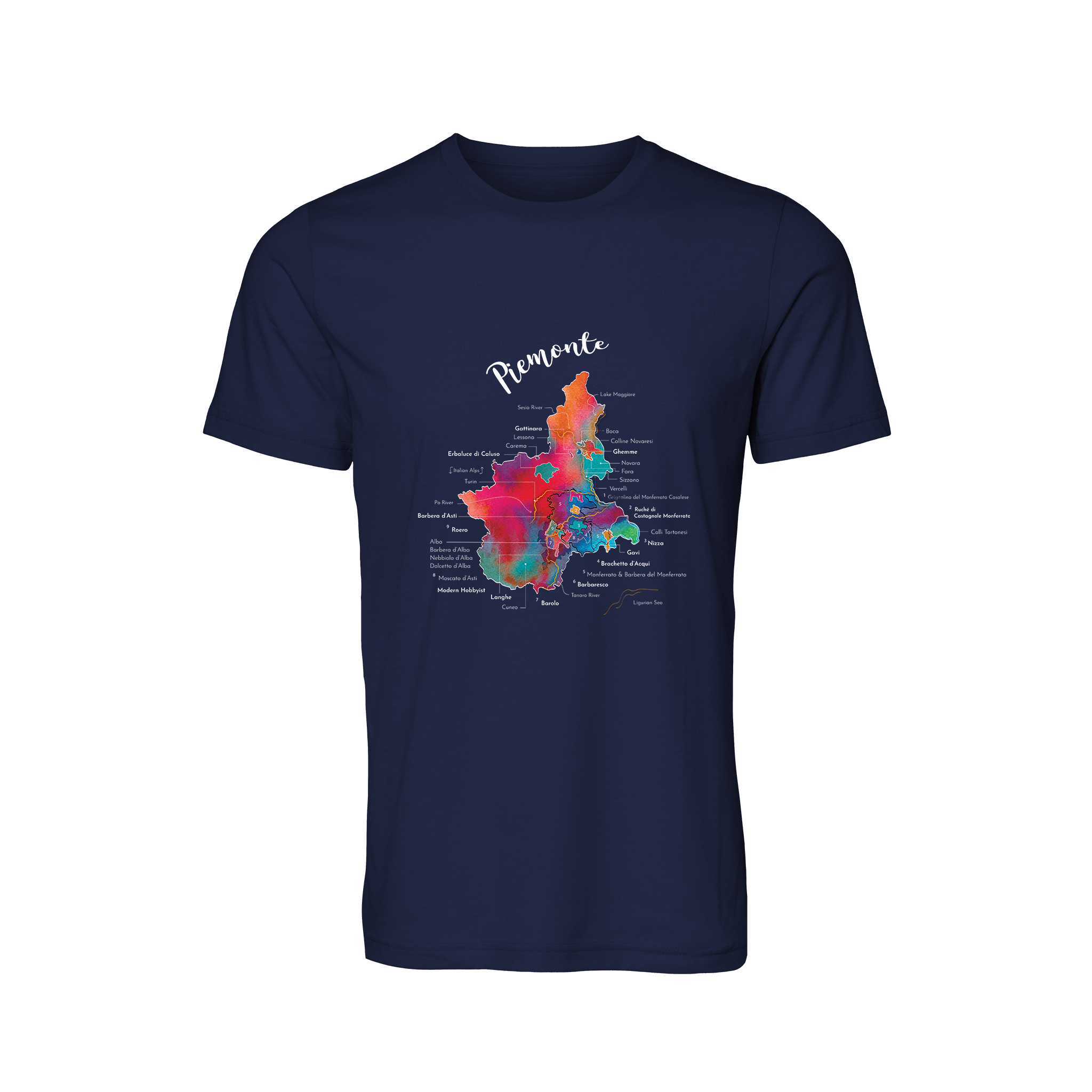 Piemonte / Piedmont Wine Map T-Shirt