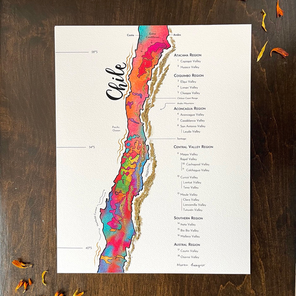 Wine Map Of Chile - Print