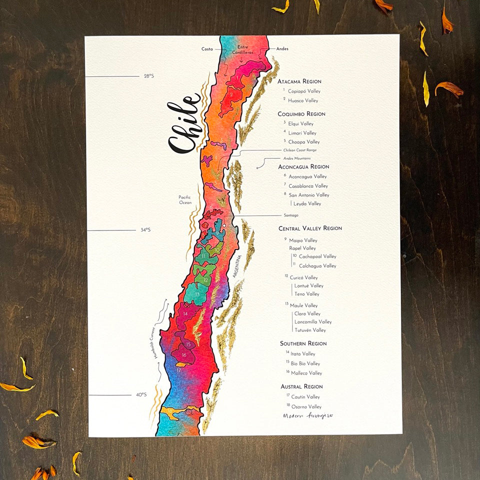 Wine Map Of Chile - Print