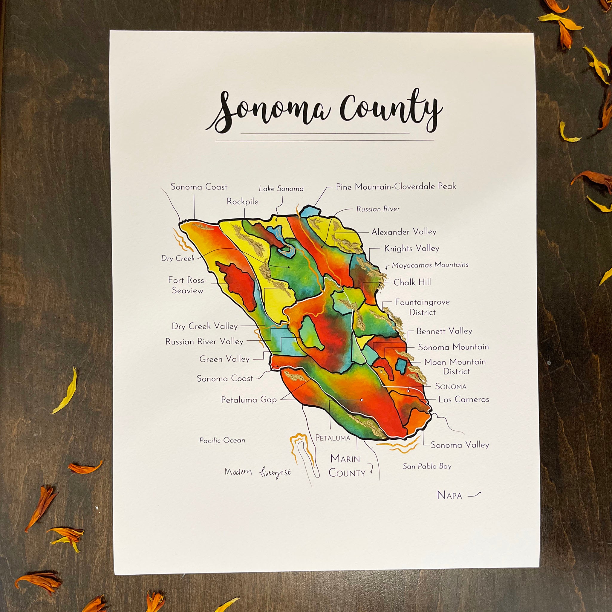 Sonoma County Wine Map - Print