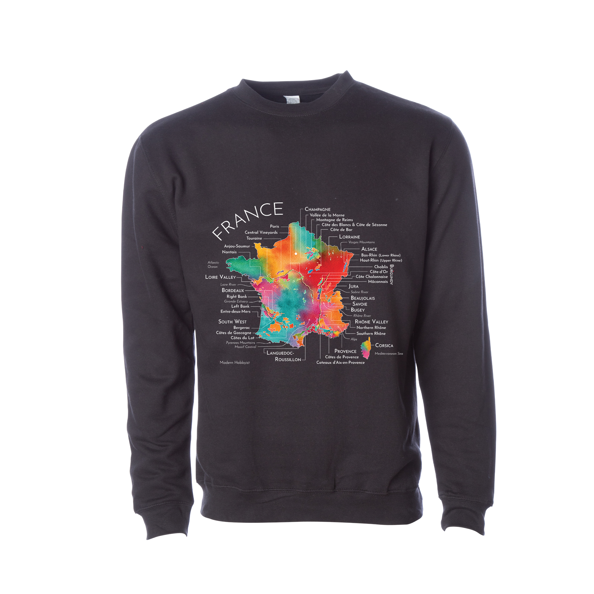 France Wine Map Crewneck Sweatshirt (Color Option 1)
