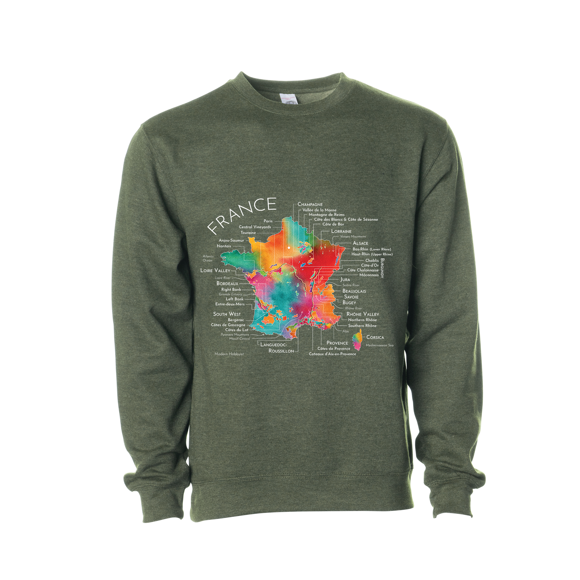 France Wine Map Crewneck Sweatshirt (Color Option 1)