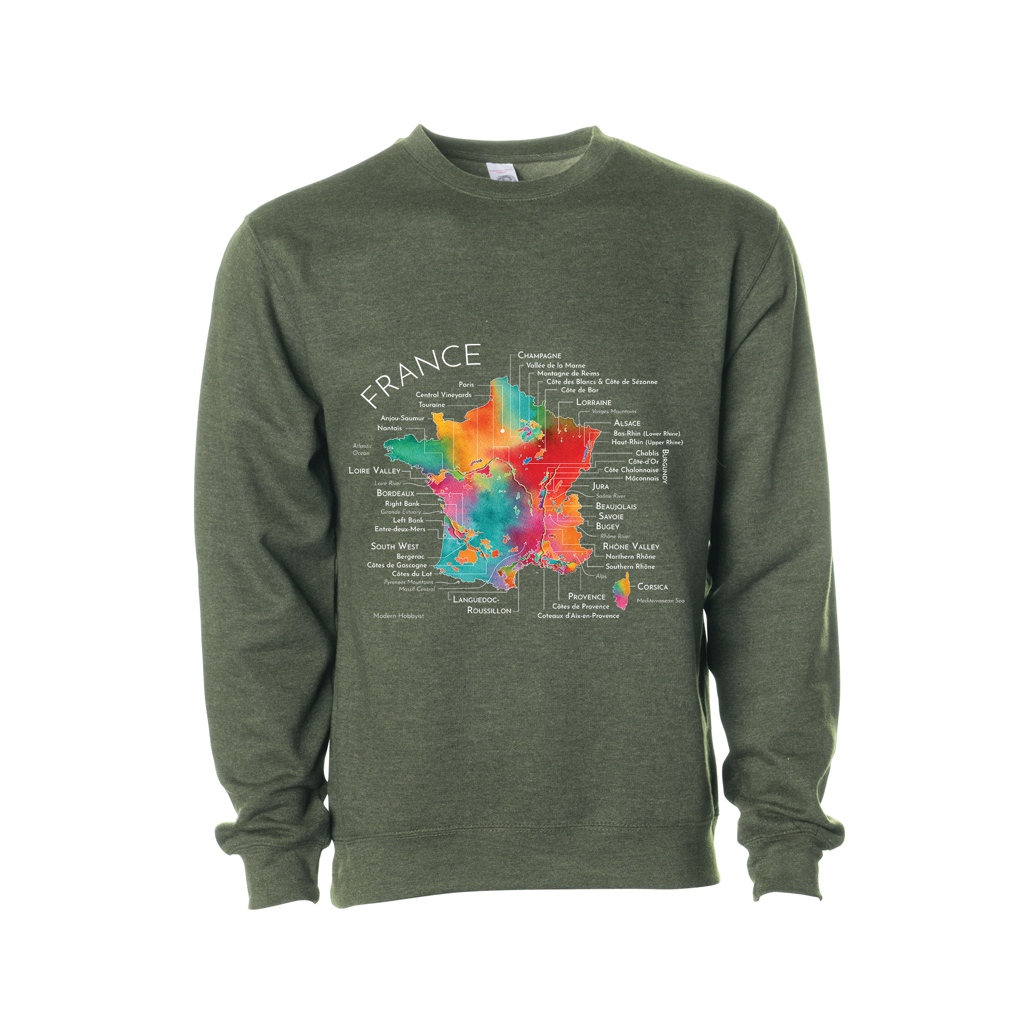 France Wine Map Crewneck Sweatshirt (Color Option 1)