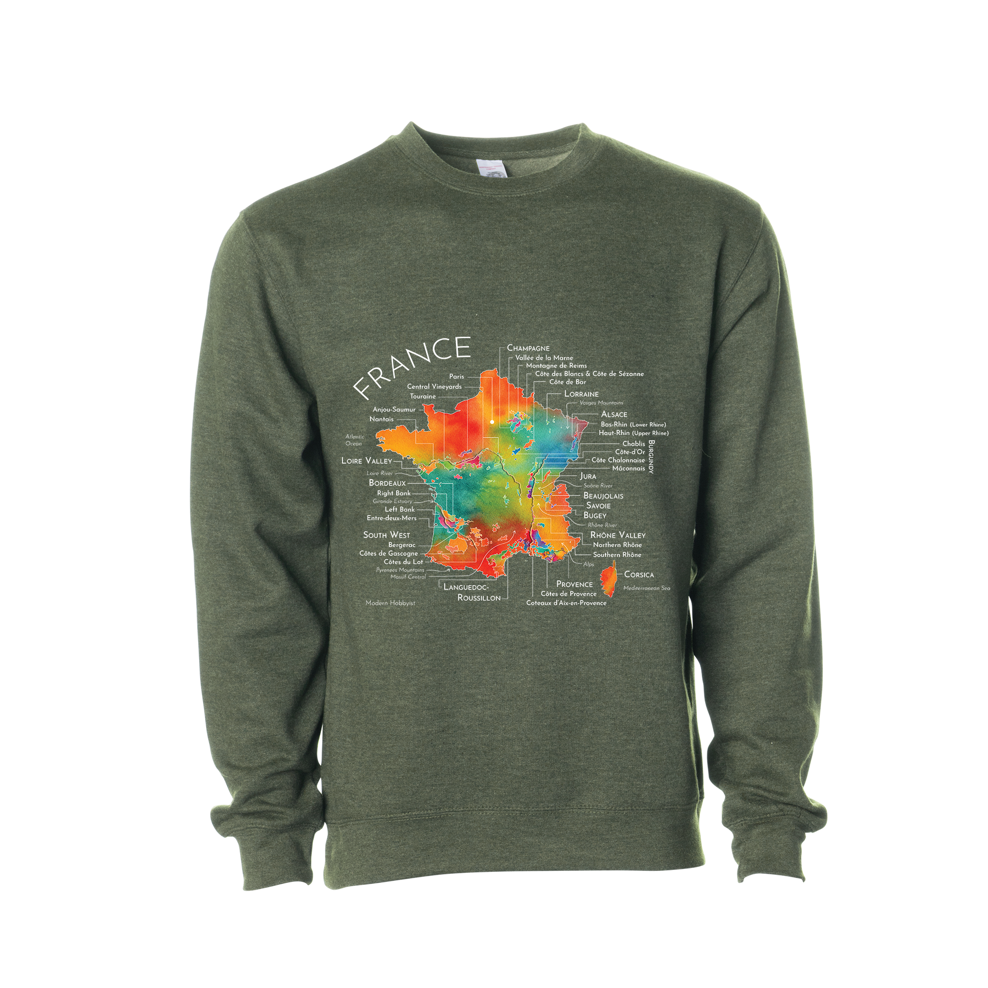 France Wine Map Crewneck Sweatshirt (Color Option 2)