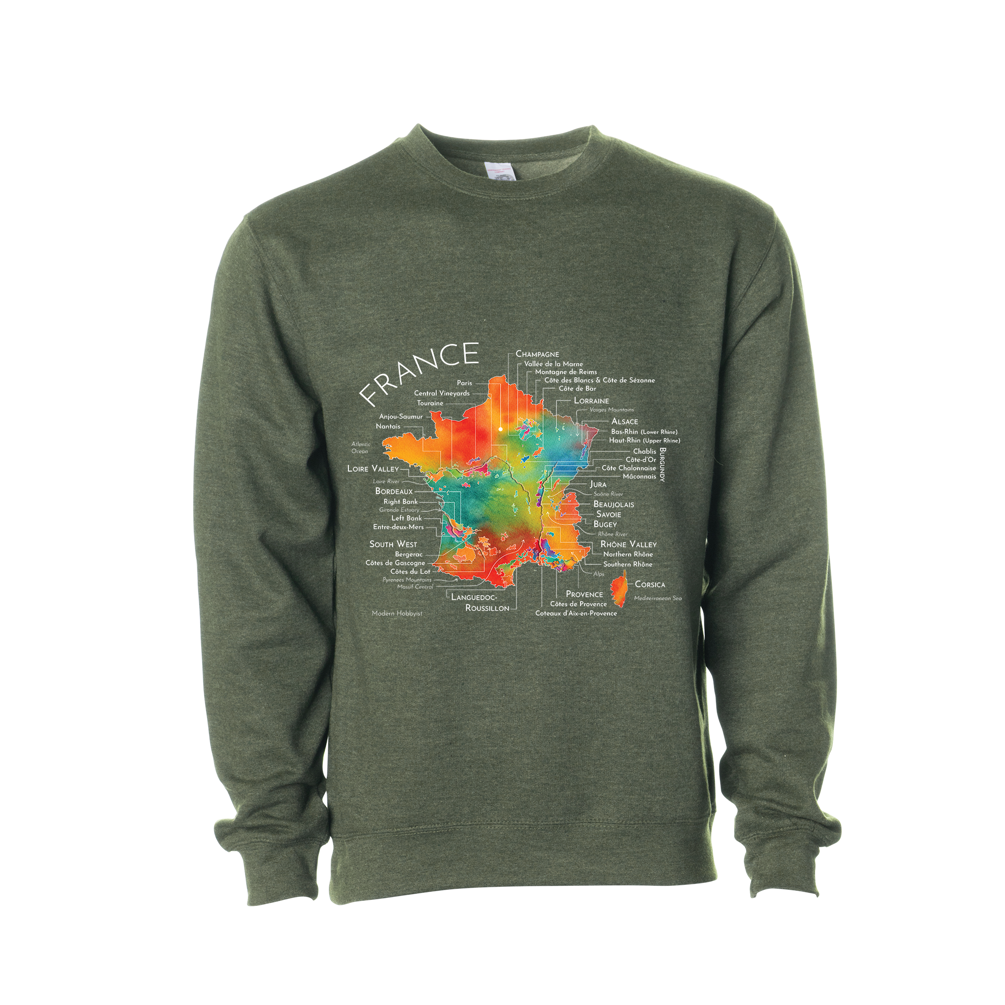 France Wine Map Crewneck Sweatshirt (Color Option 2)