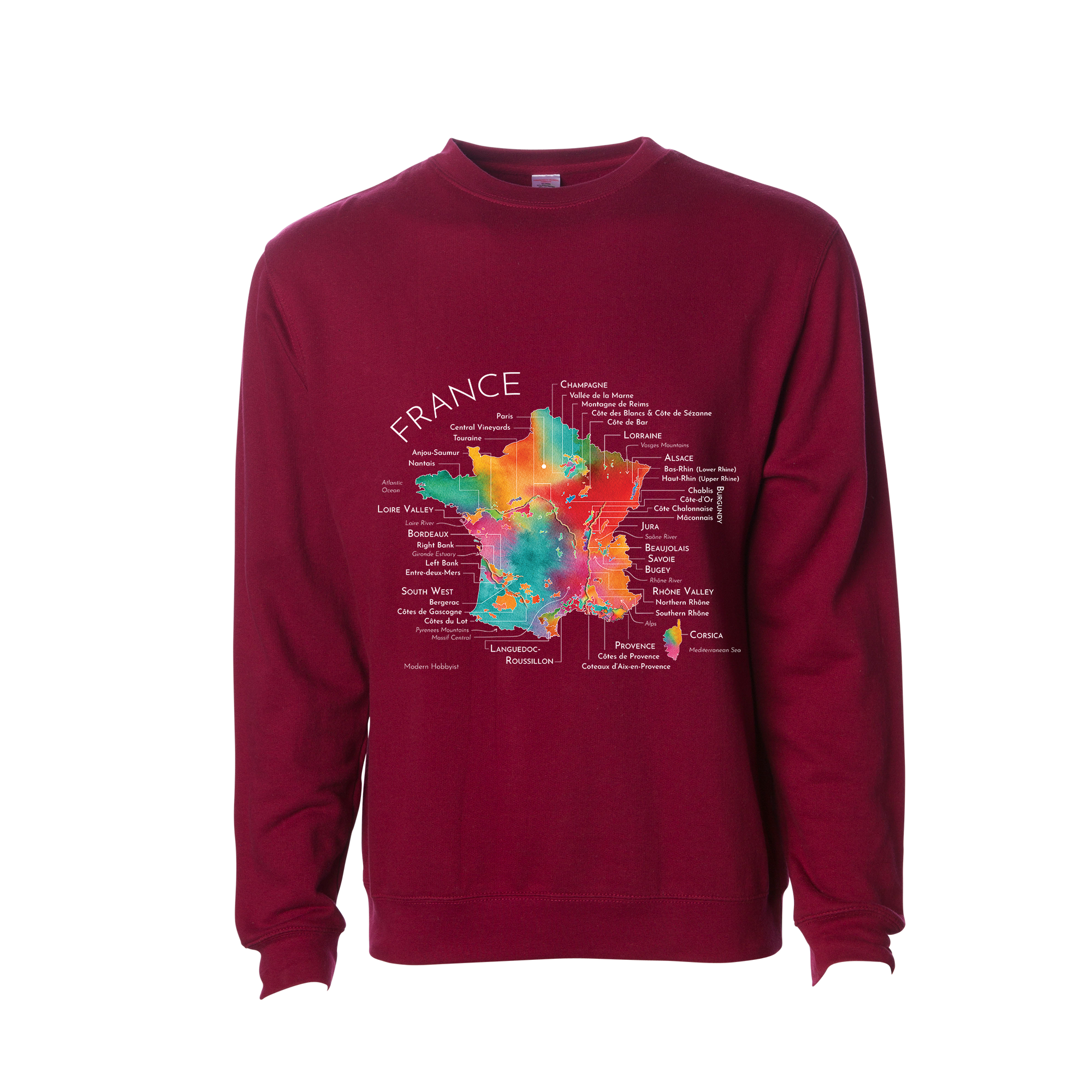 France Wine Map Crewneck Sweatshirt (Color Option 1)