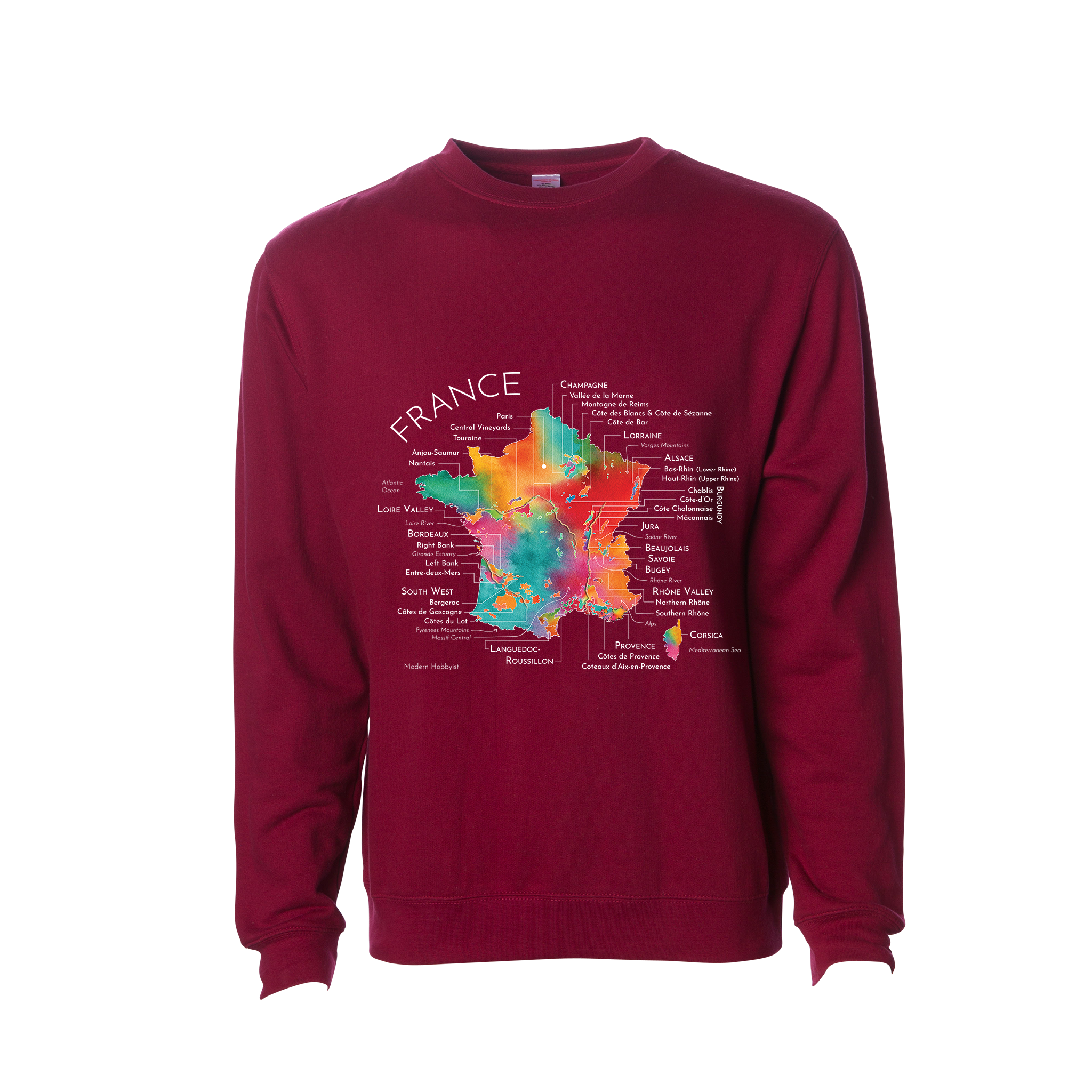 France Wine Map Crewneck Sweatshirt (Color Option 1)