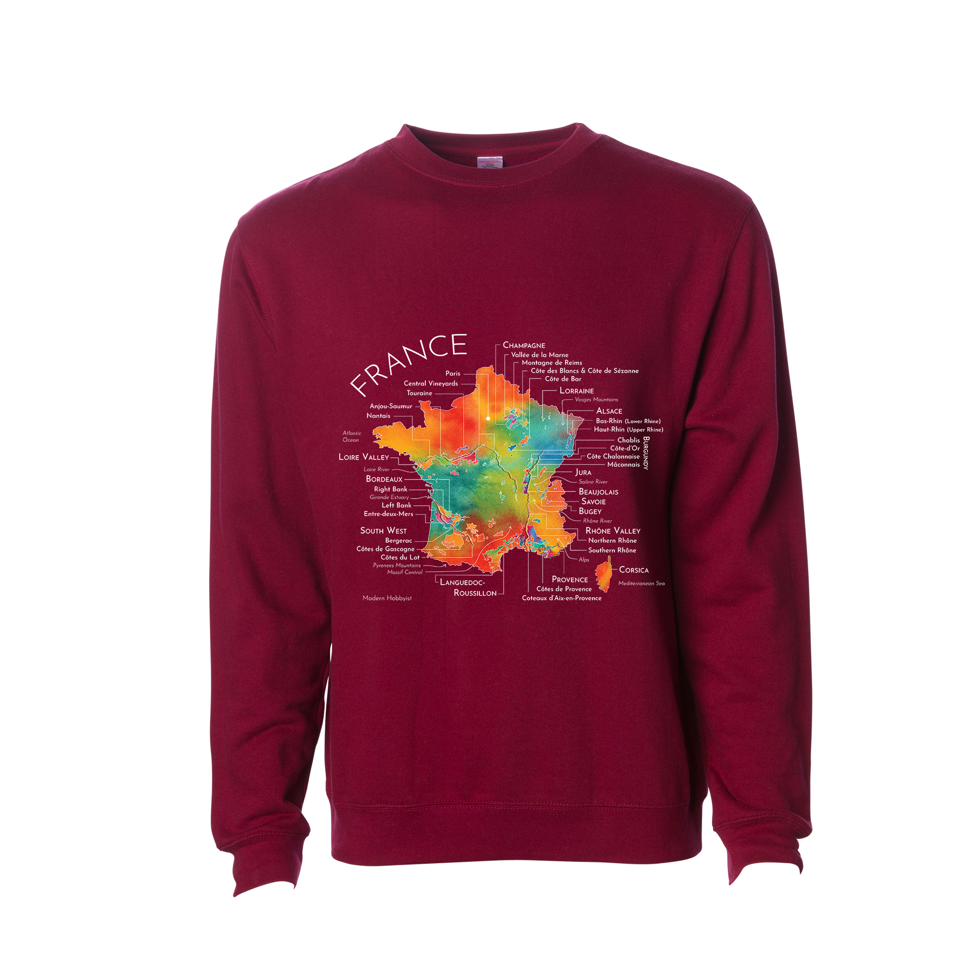 France Wine Map Crewneck Sweatshirt (Color Option 2)