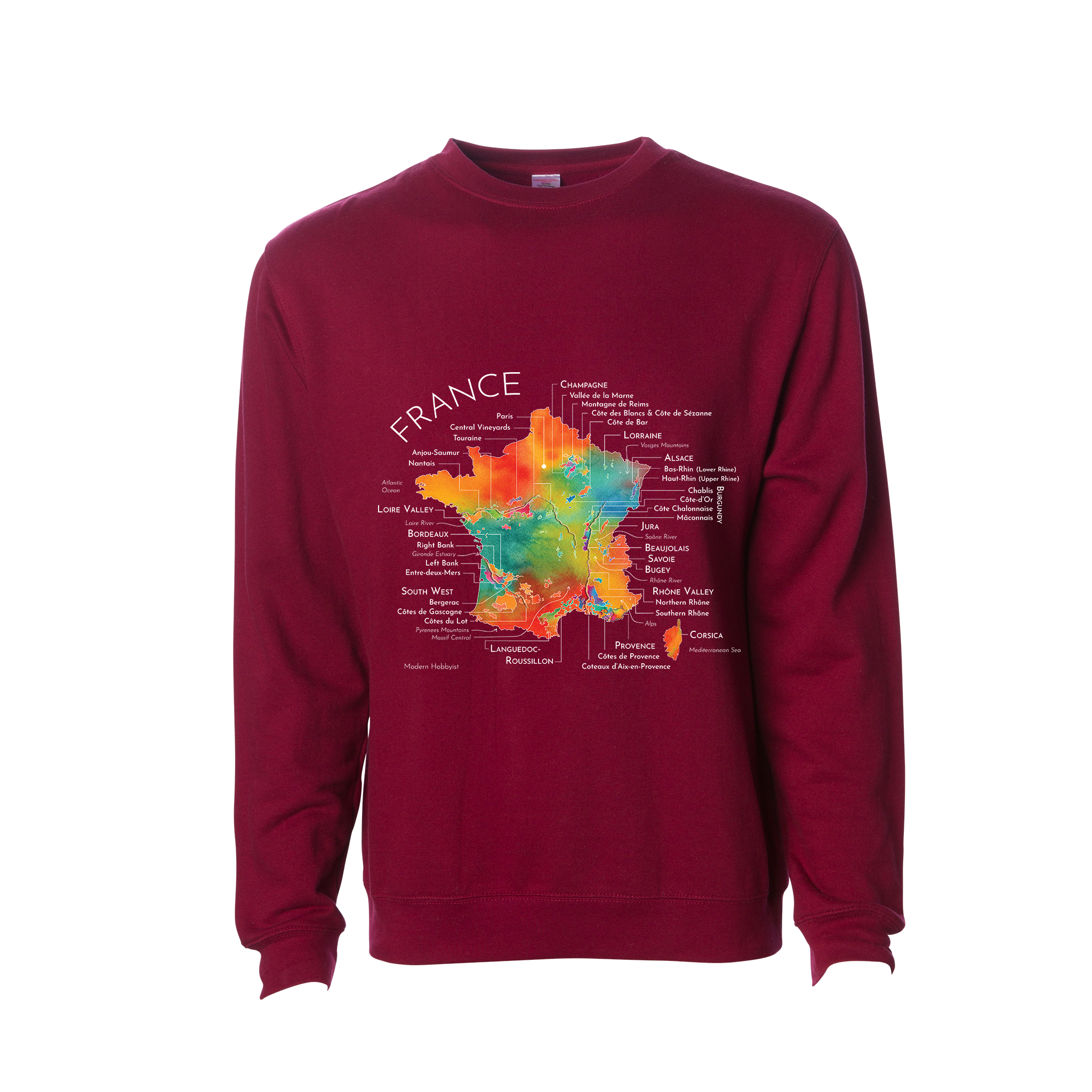 France Wine Map Crewneck Sweatshirt (Color Option 2)