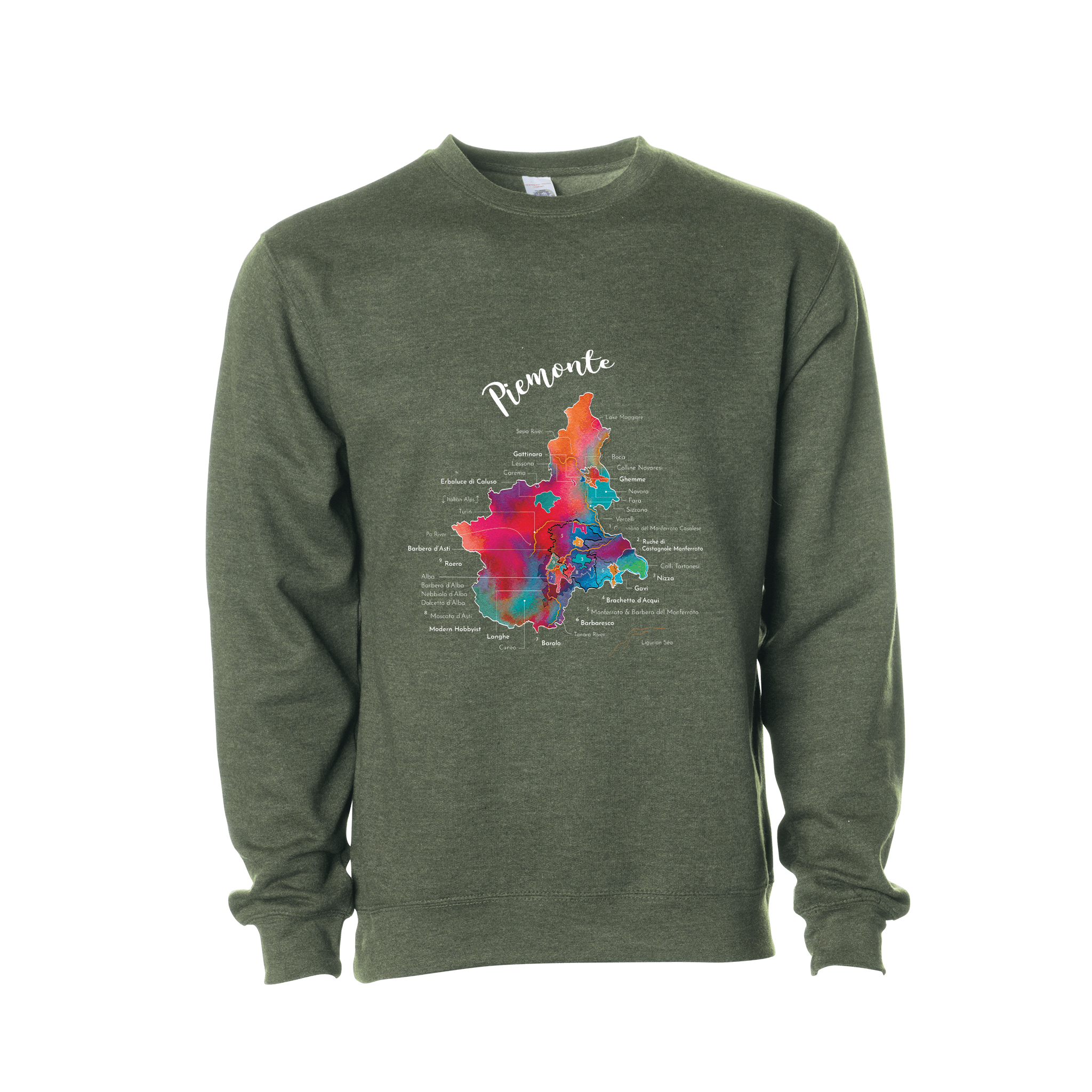 Piemonte Wine Map Crewneck Sweatshirt