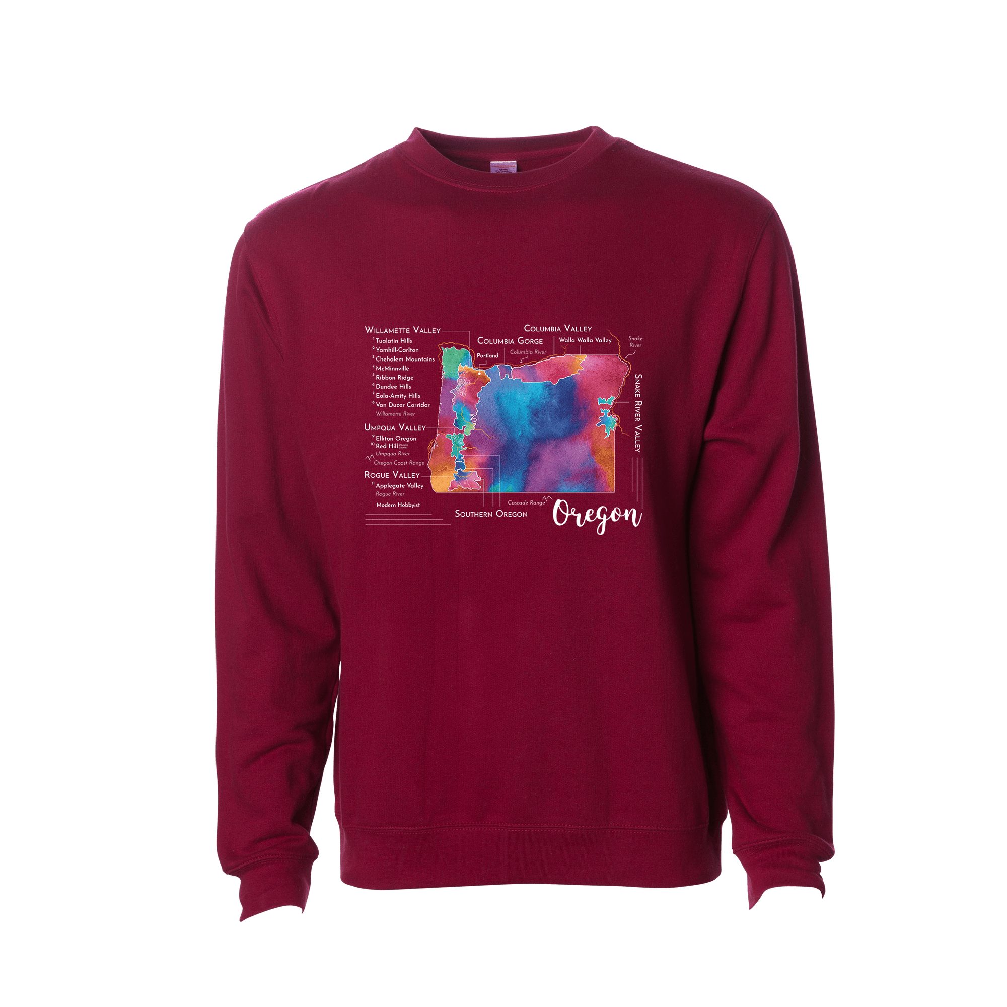 Oregon Wine Map Crewneck Sweatshirt