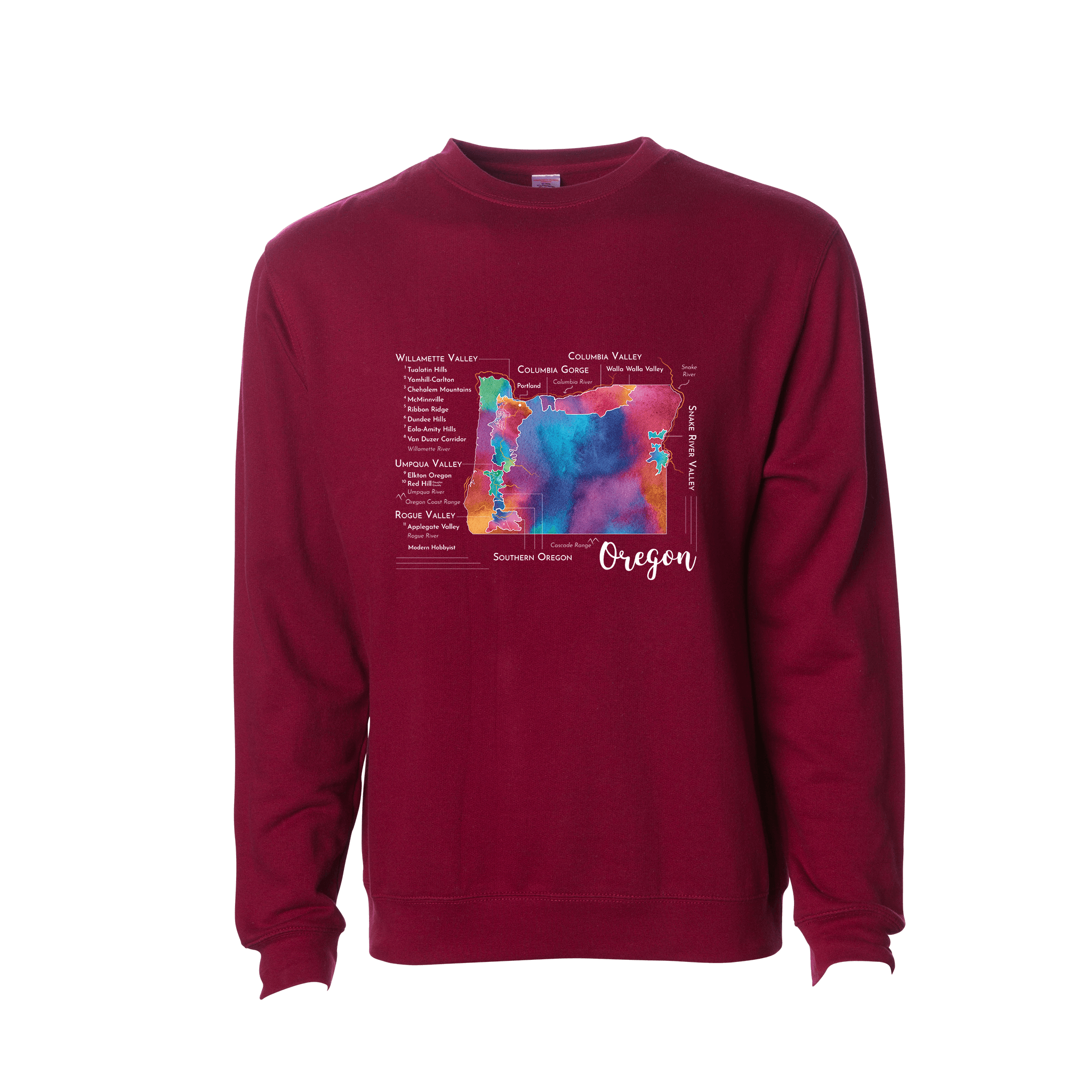 Oregon Wine Map Crewneck Sweatshirt