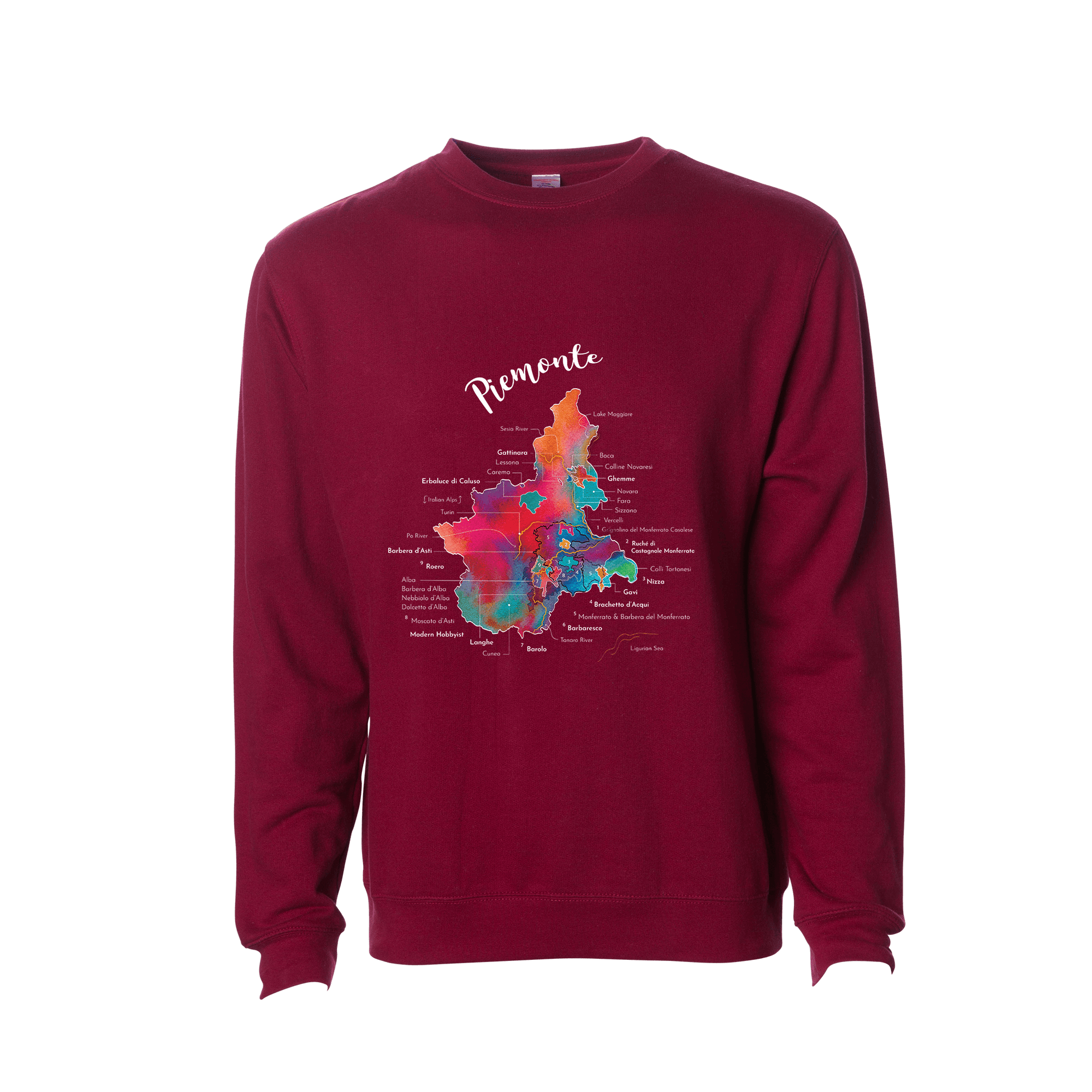 Piemonte Wine Map Crewneck Sweatshirt