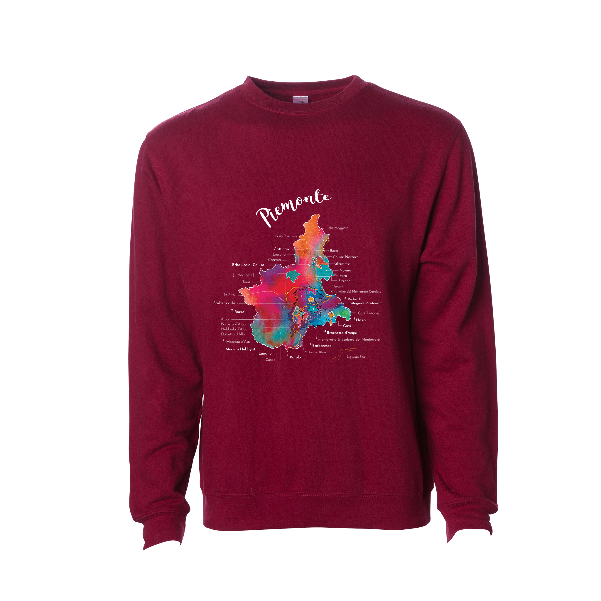 Piemonte Wine Map Crewneck Sweatshirt
